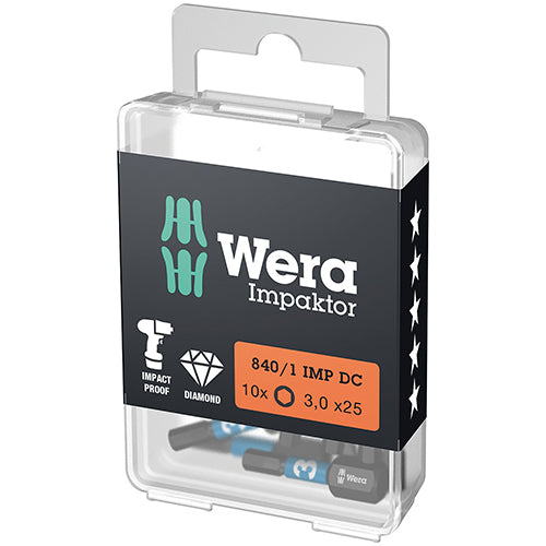 Wera 05057603001 840/1 DC Bit Hex-Plus SW 3/25 Impaktor 10pc