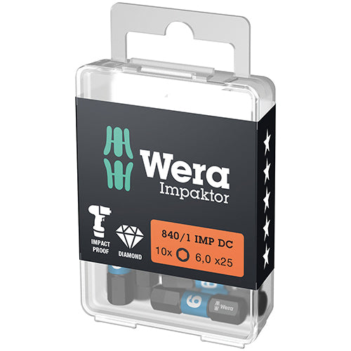 Wera 05057606001 840/1 DC Bit Hex-Plus SW 6/25 Impaktor 10pc