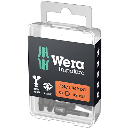 Wera 05057631001 868/1 DC Bit Square #2/25 Impaktor 10pc