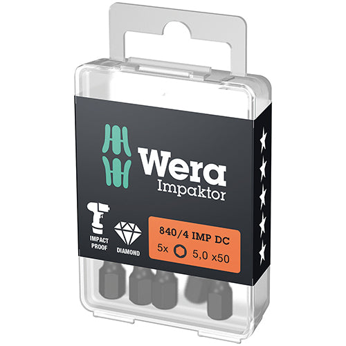 Wera 05057645001 840/4 DC Bit Hex-Plus SW 5/50 Impaktor 5pc