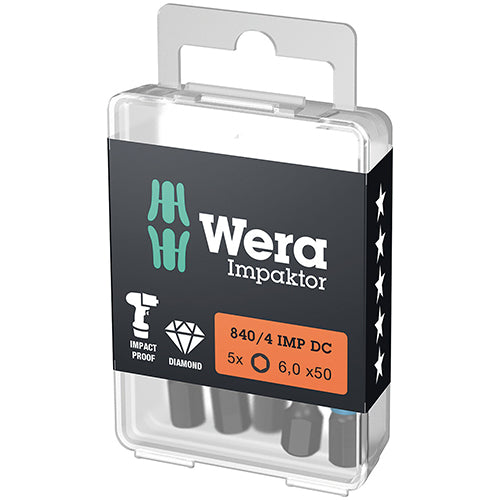 Wera 05057646001 840/4 DC Bit Hex-Plus SW 6/50 Impaktor 5pc