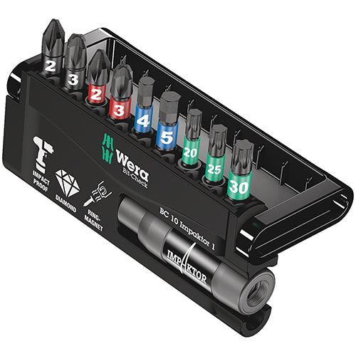 Wera 05057680001 Bitcheck 10 Impaktor 1 Phillips/Pozidriv/Torx/Hex DC 10pc