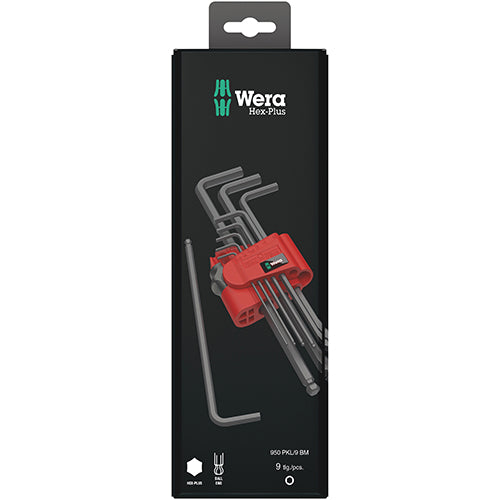 Wera 05073596001 950PKL/9BM SB Hex Key Set 1.5-10 Long Ballend Blacklaser Carded 9pc