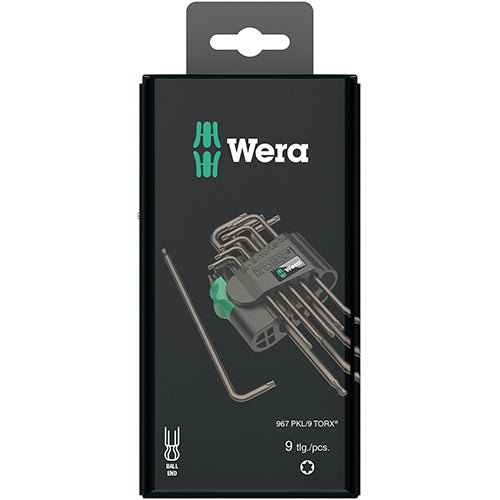 Wera 05073598001 967PKL/9SB Torx Key Set T8-T40 Long Ballend Blacklaser Carded 9Pc