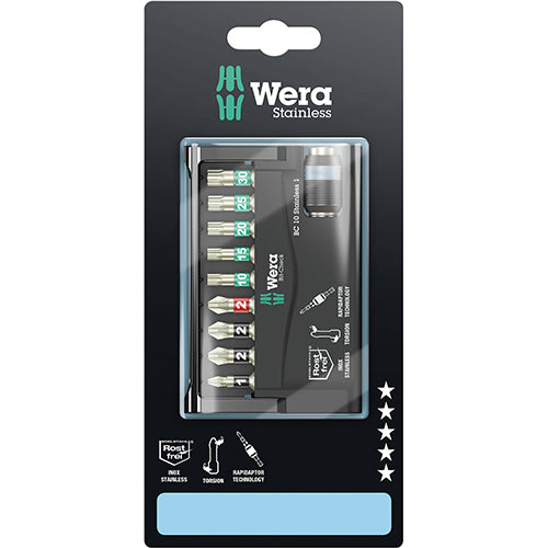 Wera 05073630001 Bitcheck 10 Stainless 1 SB Phillips/Pozidriv/Torx TS 10pc Carded