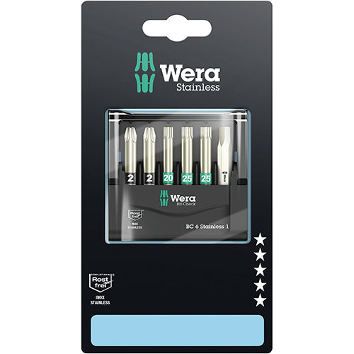 Wera 05073634001 Bitcheck 6 Stainless 1 SB Phillips/Pozidriv/Torx TS 6pc Carded