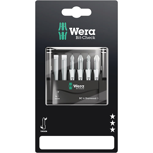 Wera 05073635001 Bitcheck 6 Universal 1 SB Phillips/Pozidriv/Slotted TZ/Z 6pc Carded
