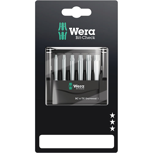 Wera 05073637001 Bitcheck 6 Torx Universal 1 SB Torx Z 6pc Carded