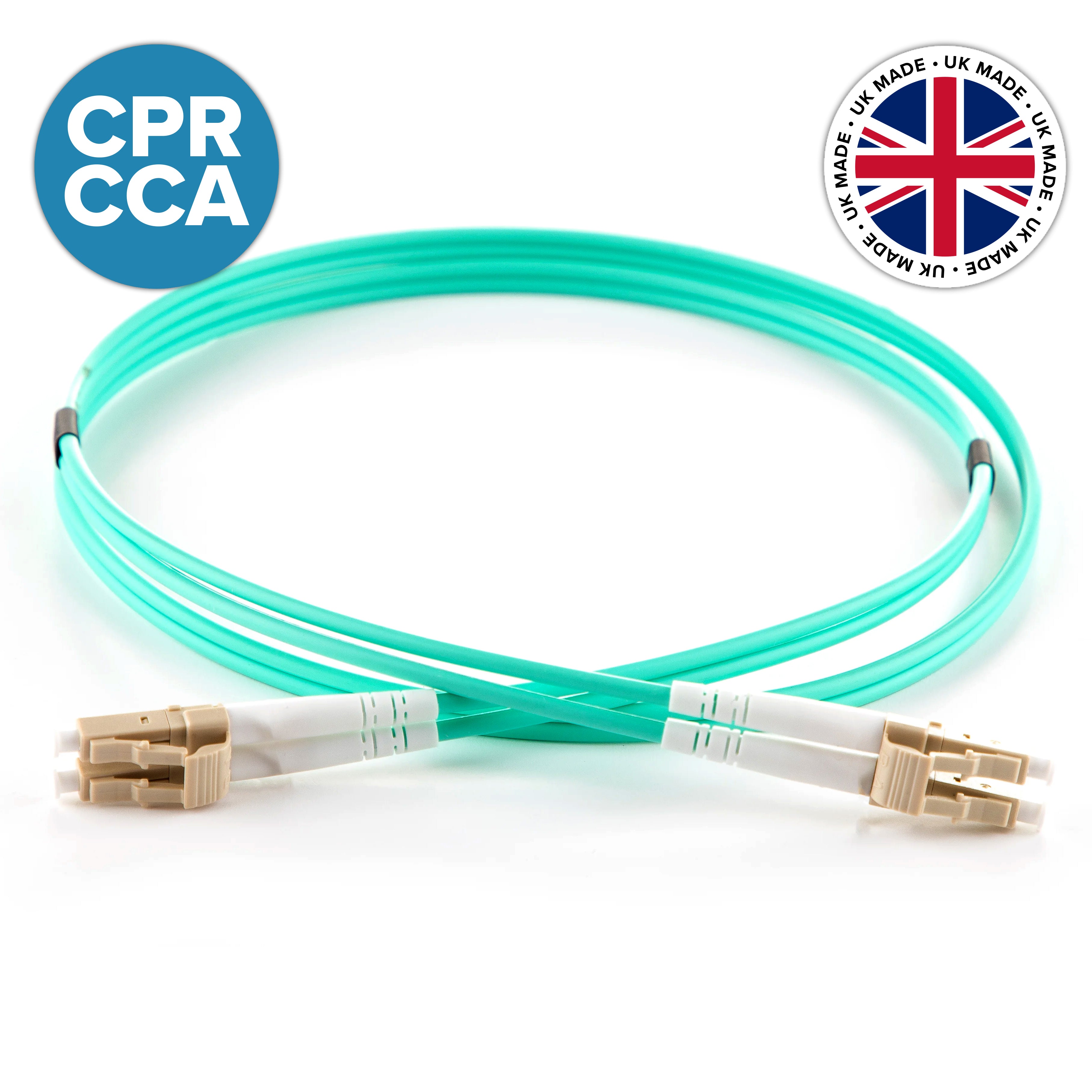 UK Made OM3 Multimode Duplex LC-LC Cca-s1a,d1,a1 Fibre Optic Patch Lead Aqua