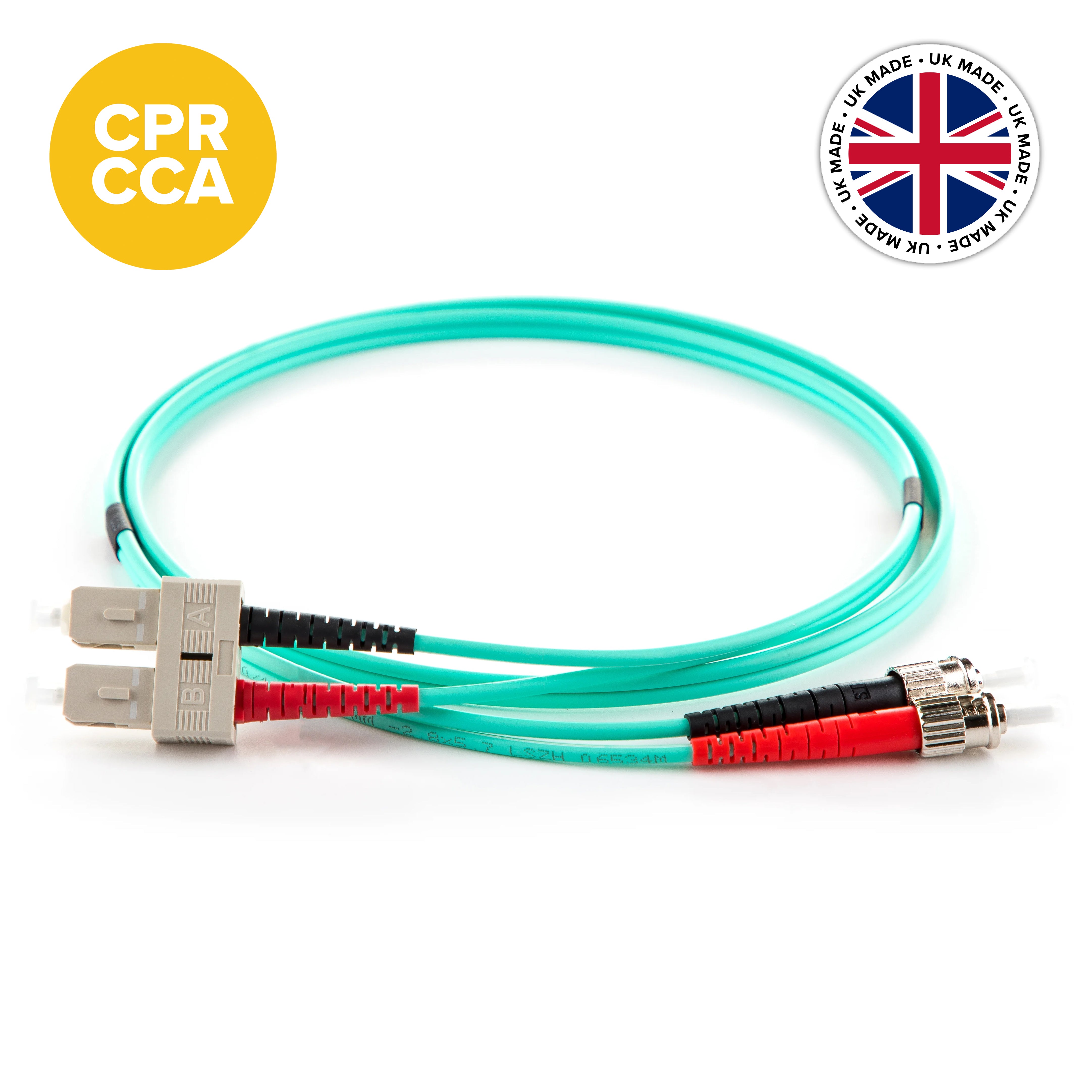 UK Made OM4 50/125 Multimode Duplex SC-ST Cca-s1a,d1,a1 Fibre Patch Lead