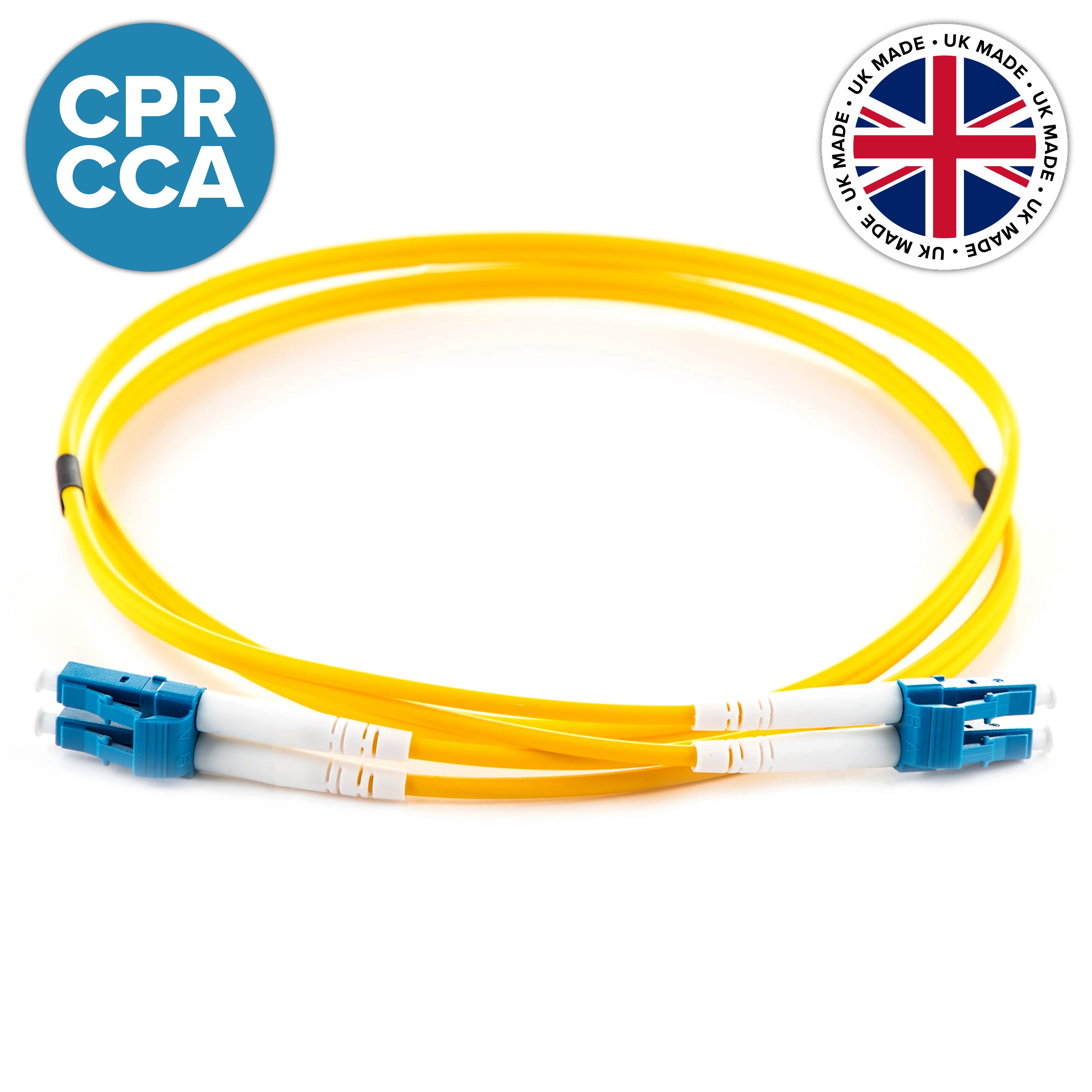UK Made OS2 Singlemode Duplex LC-LC Cca-s1a,d1,a1 Fibre Patch Lead Yellow