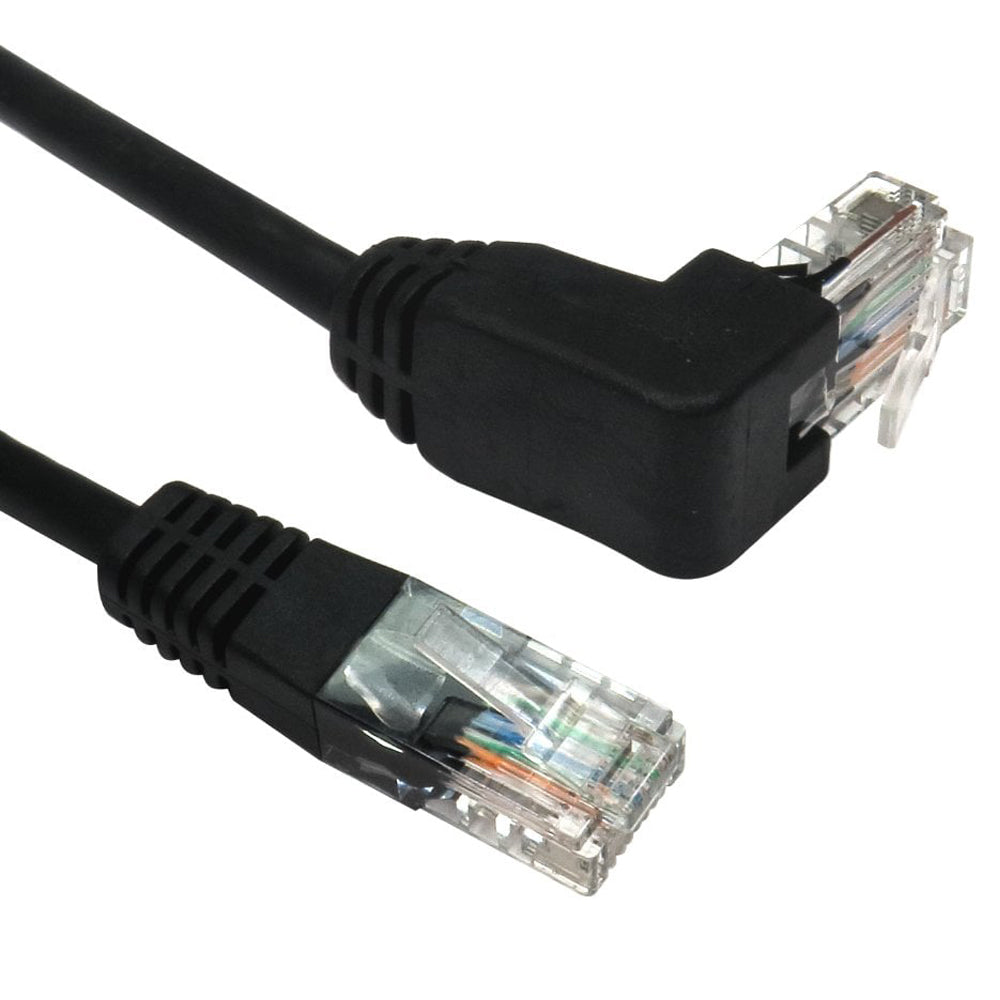 Black Cat5e UTP Straight to Right Angled Up Patch Lead