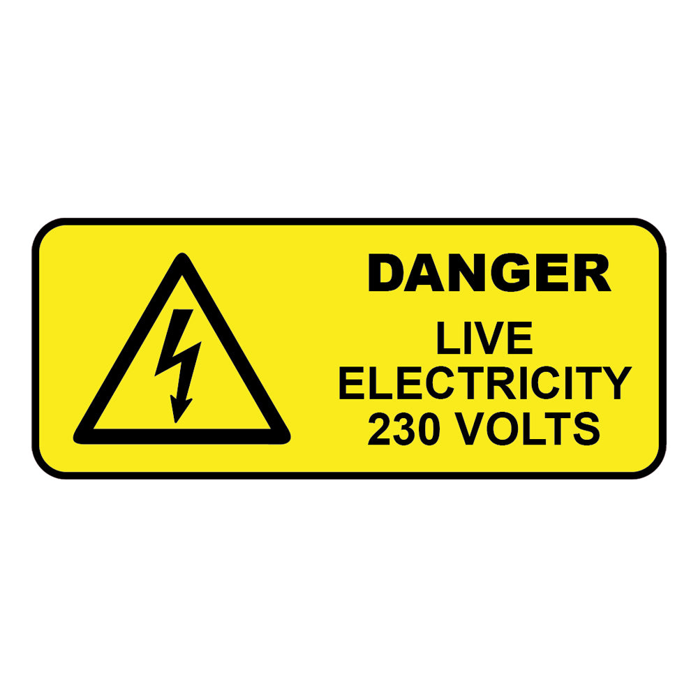 'Danger Live Electricity 230 Volts' Sticker Labels 60x25mm (Pack of 24)