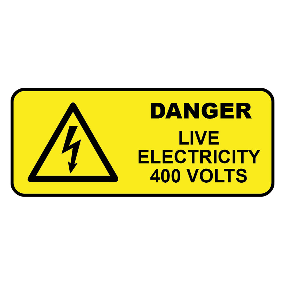 'Danger Live Electricity 400 Volts' Sticker Labels 60x25mm (Pack of 24)