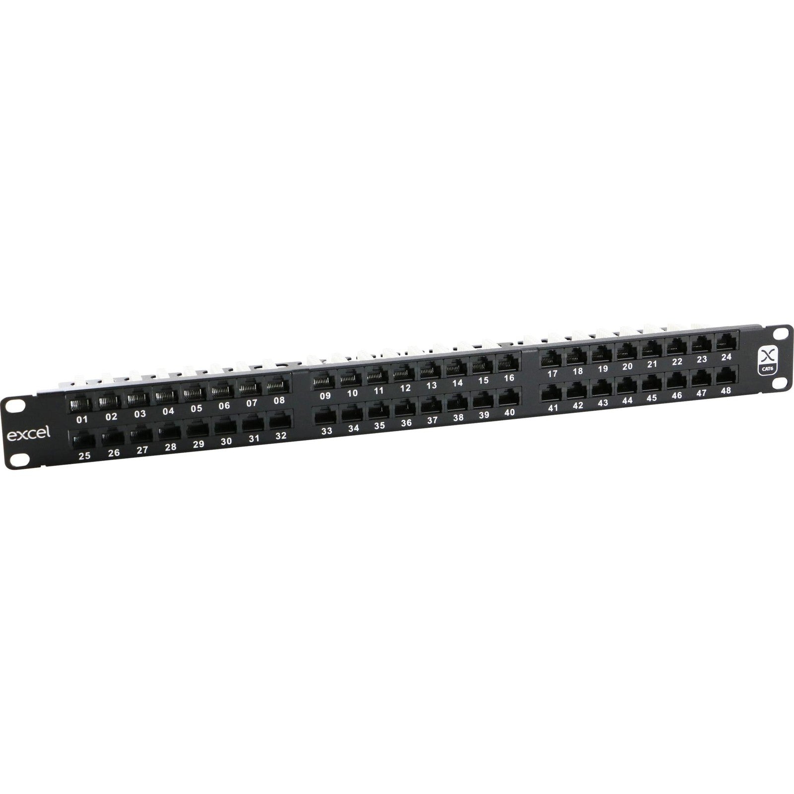 Excel 48 Port Cat6 UTP Right Angled Patch Panel 1U Black (100-394)