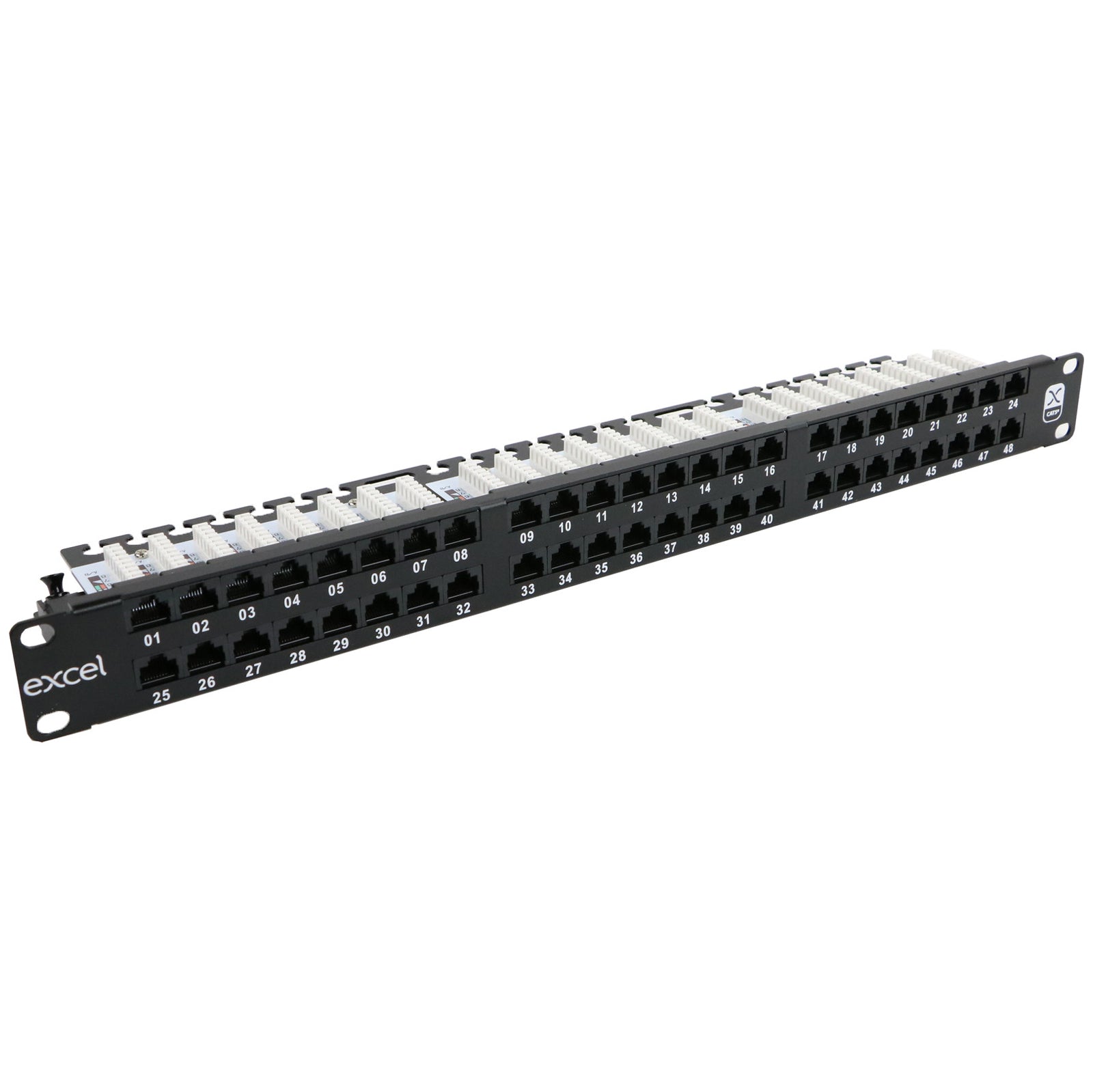 Excel 48 Port Cat5e UTP Right Angled Patch Panel 1U Black (100-497)