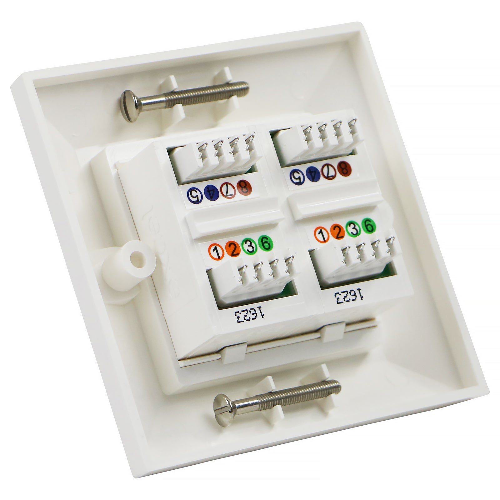Excel Cat5e (UTP) Unscreened Dual RJ45 Euro Modules With Bevelled Face Plate White (100-704)