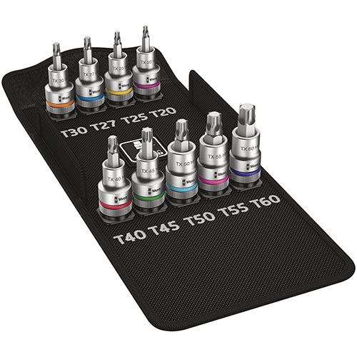 Wera 05004202001 8767C HF/9 Torx Hold Function Socket Set 1/2" Metric Zyklop 9pc