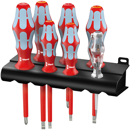 Wera 05022728001 3160i/7 Screwdriver Set Slotted/Pozidriv/Tester Kraftform VDE Stainless 7pc