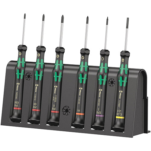 Wera 05030181001 2050/6 Kraftform Micro Screwdriver Set Phillips/Five Lobe/Microstix/Slotted 6Pc