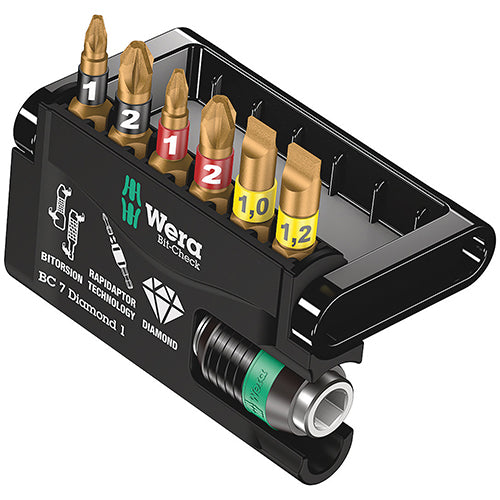 Wera 05057416001 Bitcheck 7 Diamond 1 Pozidriv/Phillips/Slotted BDC 7pc