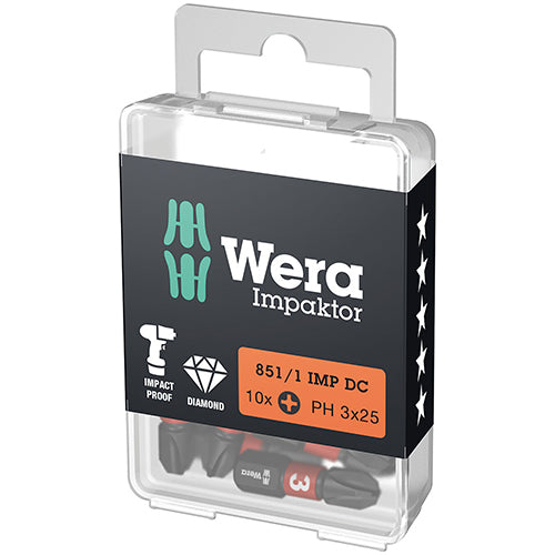Wera 05057617001 851/1 DC Bit Phillips 3/25 Impaktor 10pc