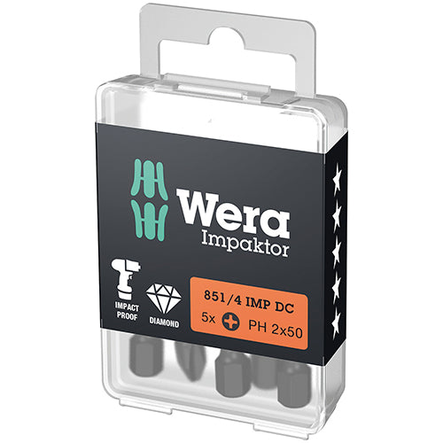 Wera 05057656001 851/4 DC Bit Phillips 2/50 Impaktor 5pc