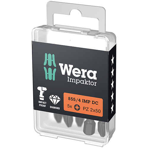 Wera 05057661001 855/4 DC Bit Pozidriv 2/50 Impaktor 5pc