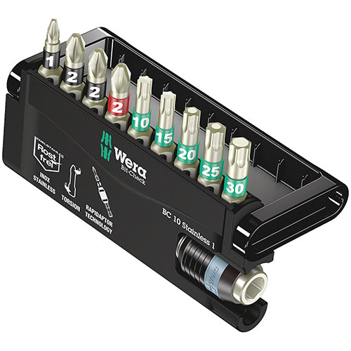 Wera 05071110001 BC10/9 Bitcheck Phillips/Pozidriv/Torx/QR Stainless Torsion 10Pc