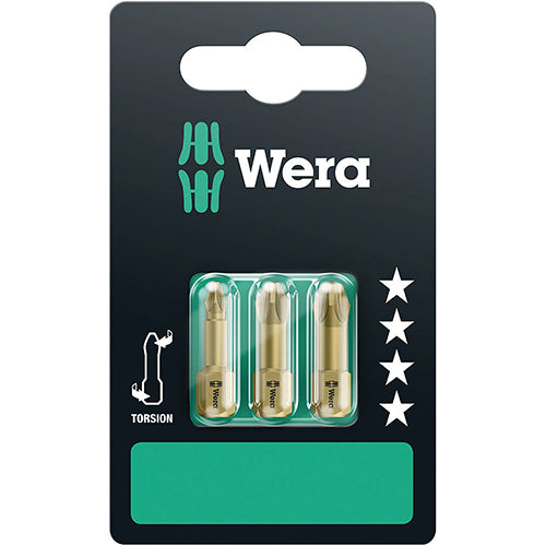 Wera 05073373001 855/1TH SB Bit Pozidriv1/Pozidriv2/Pozidriv3 Extra Hard Torsion Carded 3 Pack