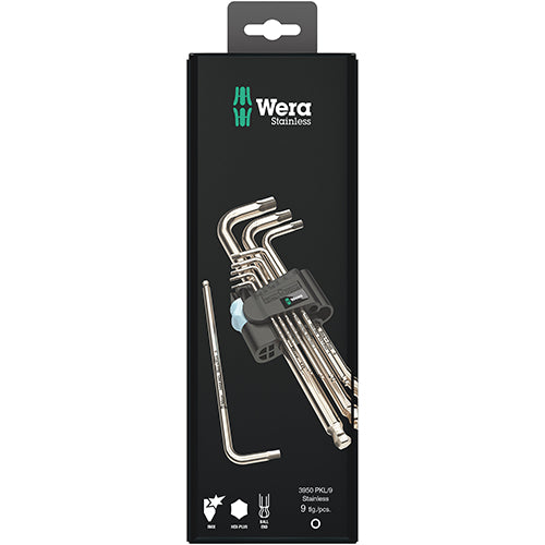 Wera 05073544001 3950PKL/9 SB Hex Key Set 1.5-10.0 Long Ballend Stainless 9pc