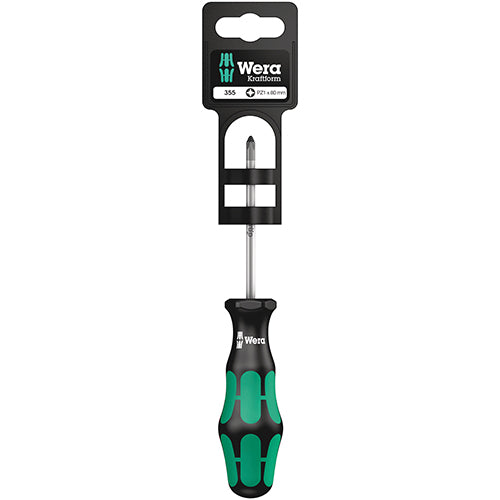 Wera 05100056001 355 SB Screwdriver Pozidriv 1/80 Kraftform Plus Hangered