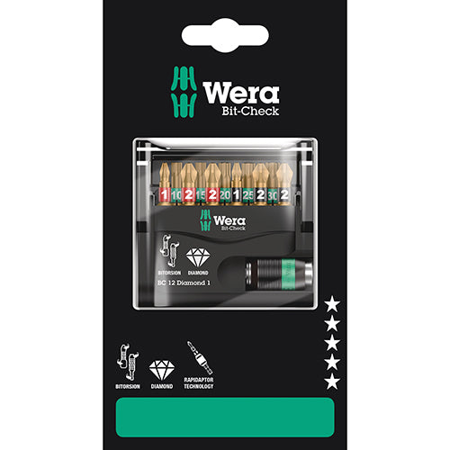 Wera 05136392001 Bitcheck 12 Diamond 1 SB Pozidriv/Phillips/Torx BDC 12pc