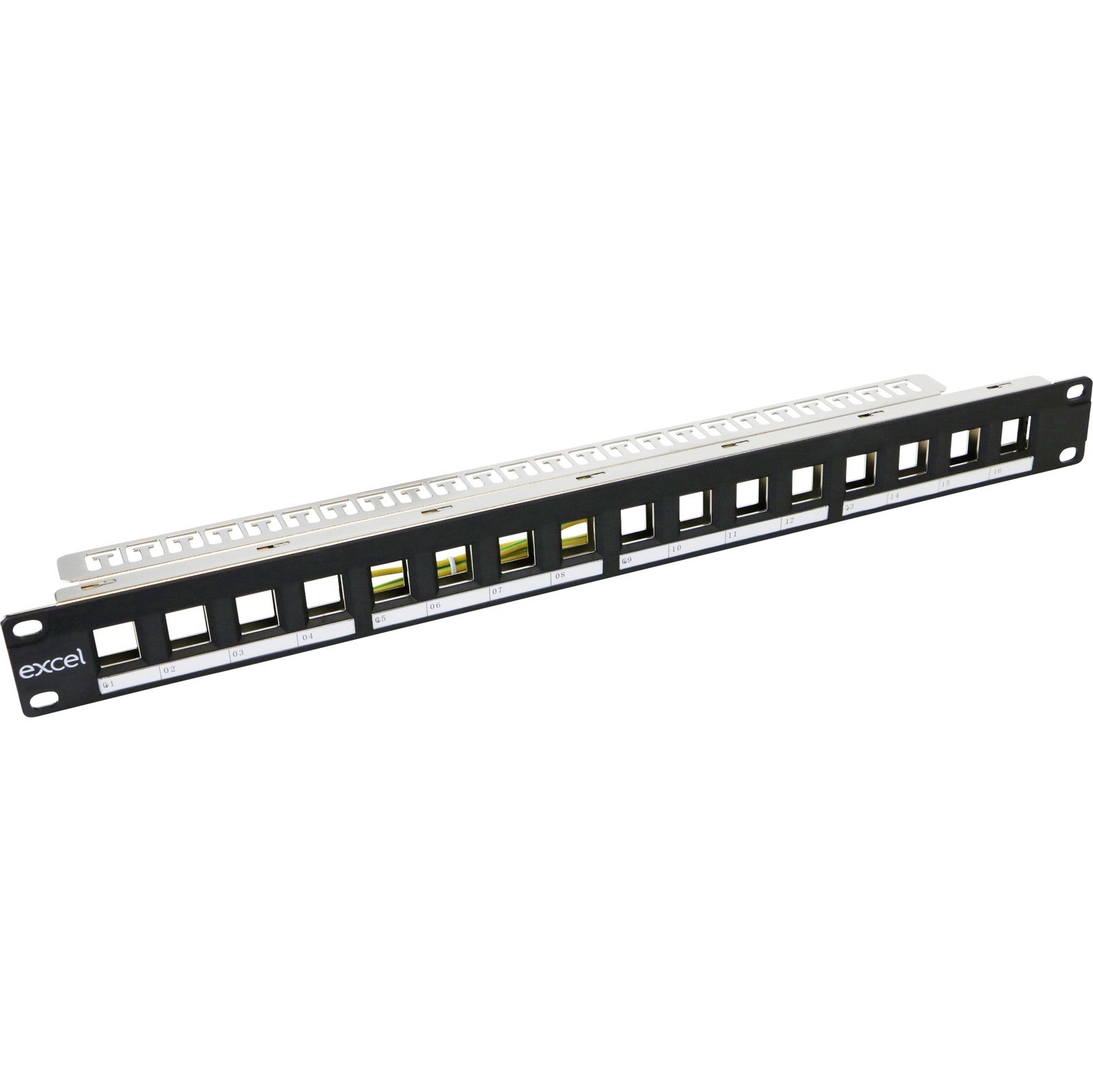 Excel Unloaded 16 Port Keystone Patch Panel Frame 1U Black