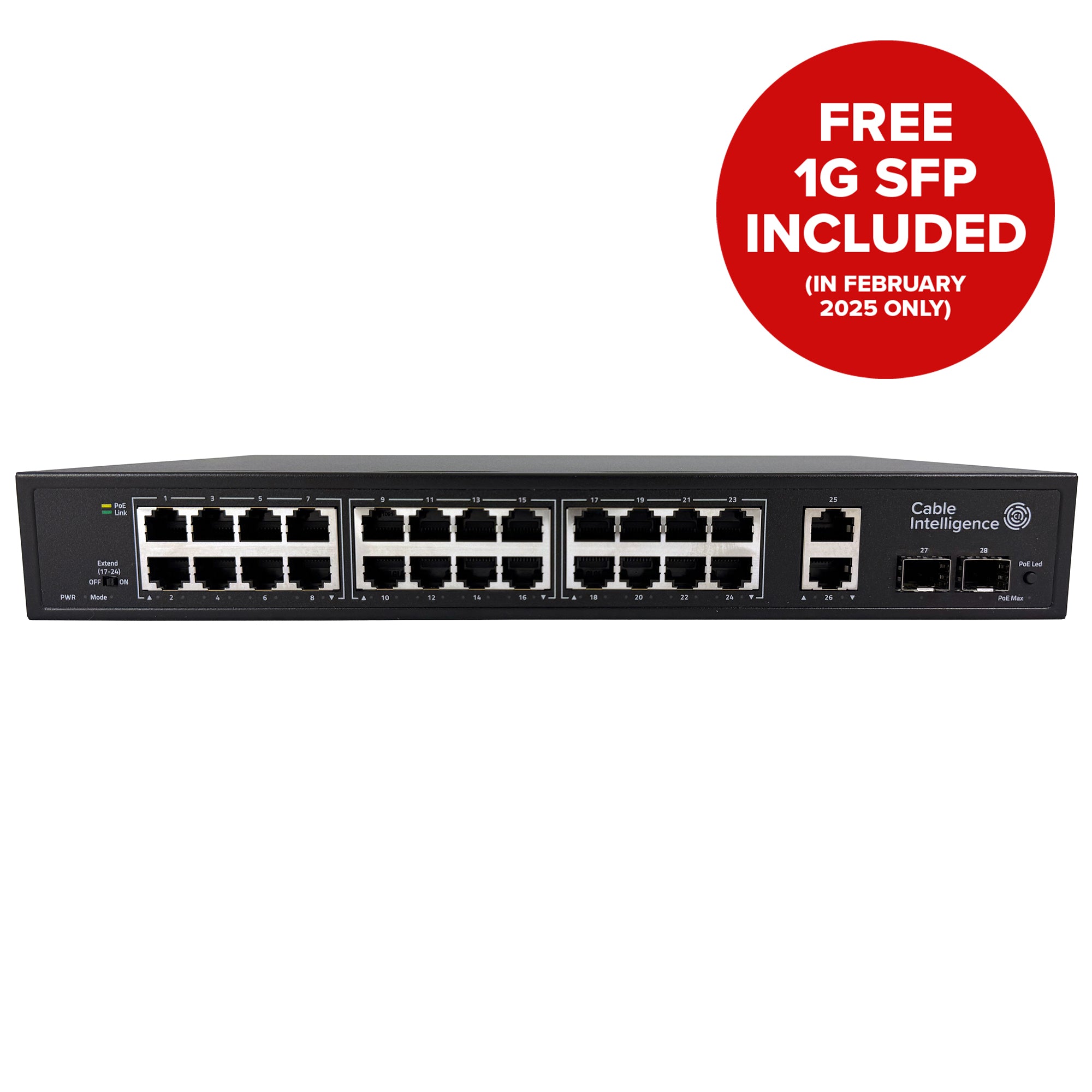 Cable Intelligence 24 Port Gigabit Intelligent PoE+ Switch With 2 x 1G SFP Ports