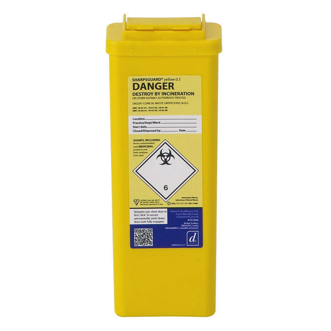 0.5L fibre optic sharps disposal bin – yellow safety container for fibre cut-offs and epoxy waste