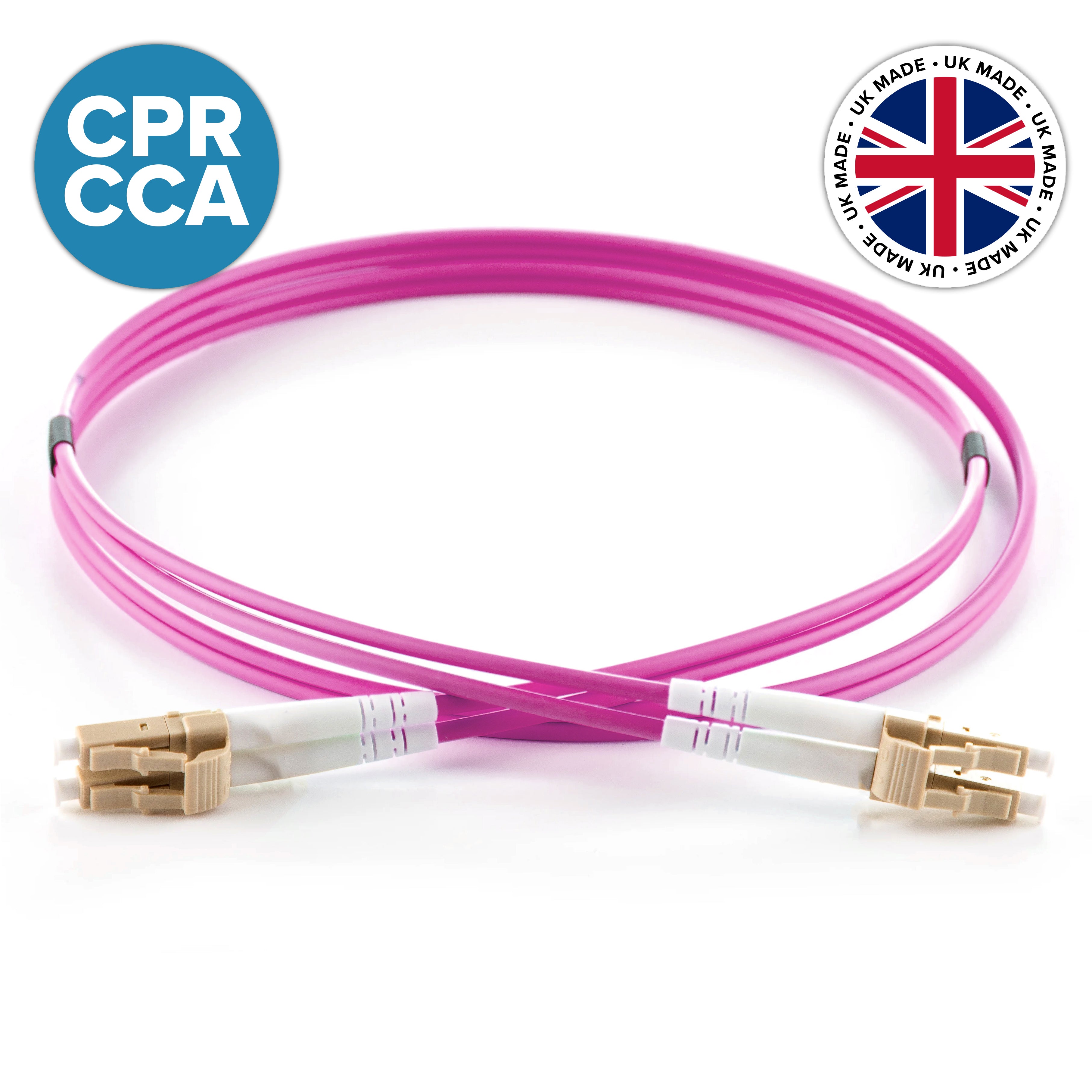 UK Made OM4 Multimode Duplex LC-LC Cca-s1a,d1,a1 Fibre Patch Lead