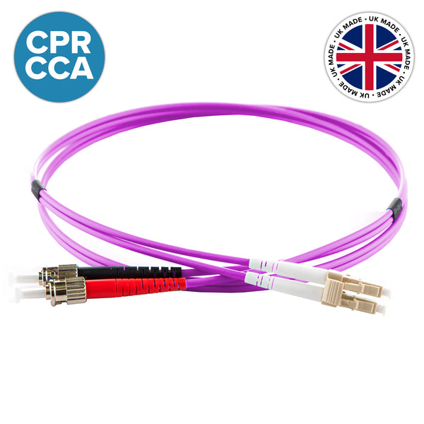 UK Made OM4 Multimode Duplex LC-ST Cca-s1a,d1,a1 Fibre Patch Lead