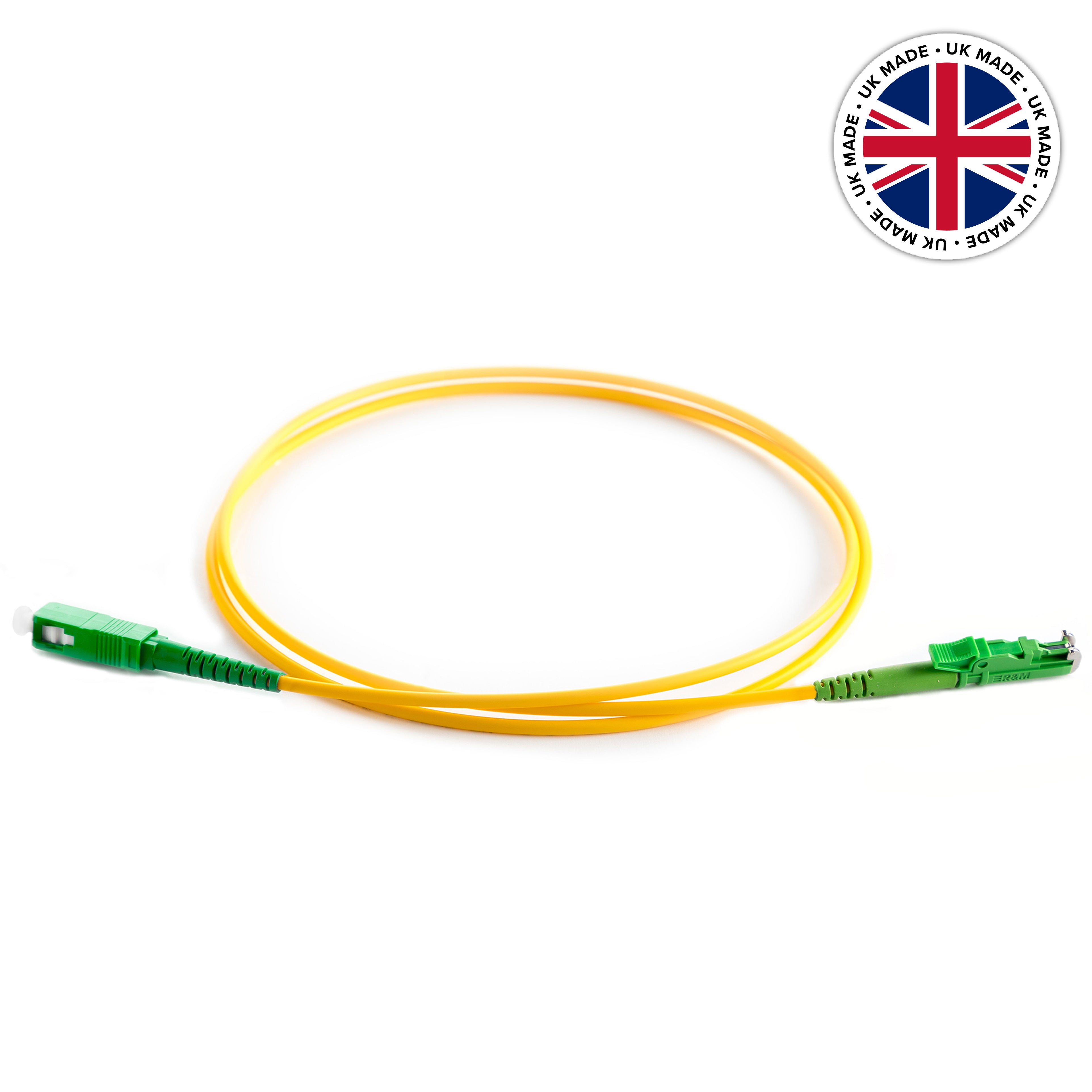 UK Made OS2 9/125 Singlemode Simplex E2000/APC-SC/APC LSZH Fibre Patch Lead