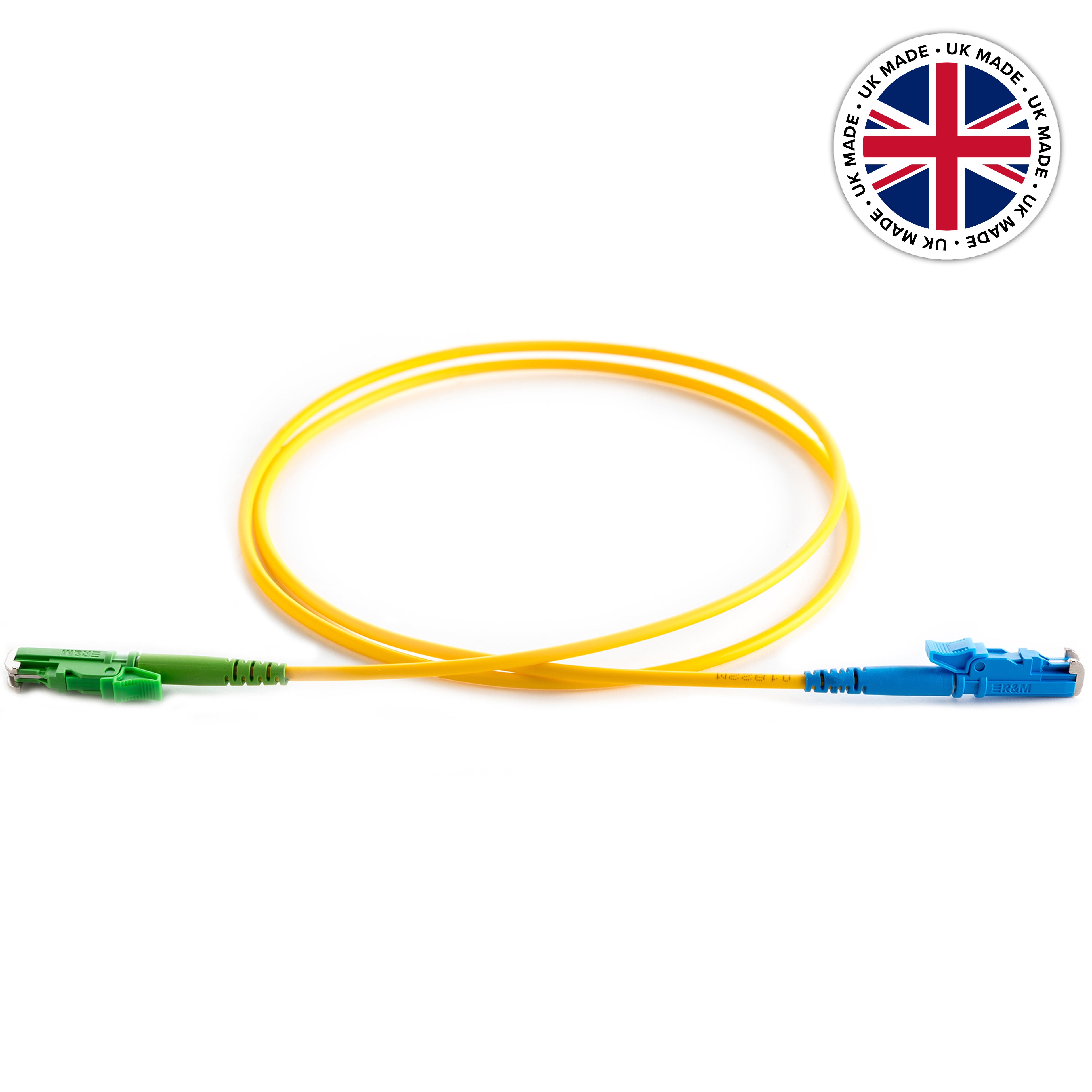 UK Made OS2 9/125 Singlemode Simplex E2000-E2000/APC LSZH Fibre Patch Lead