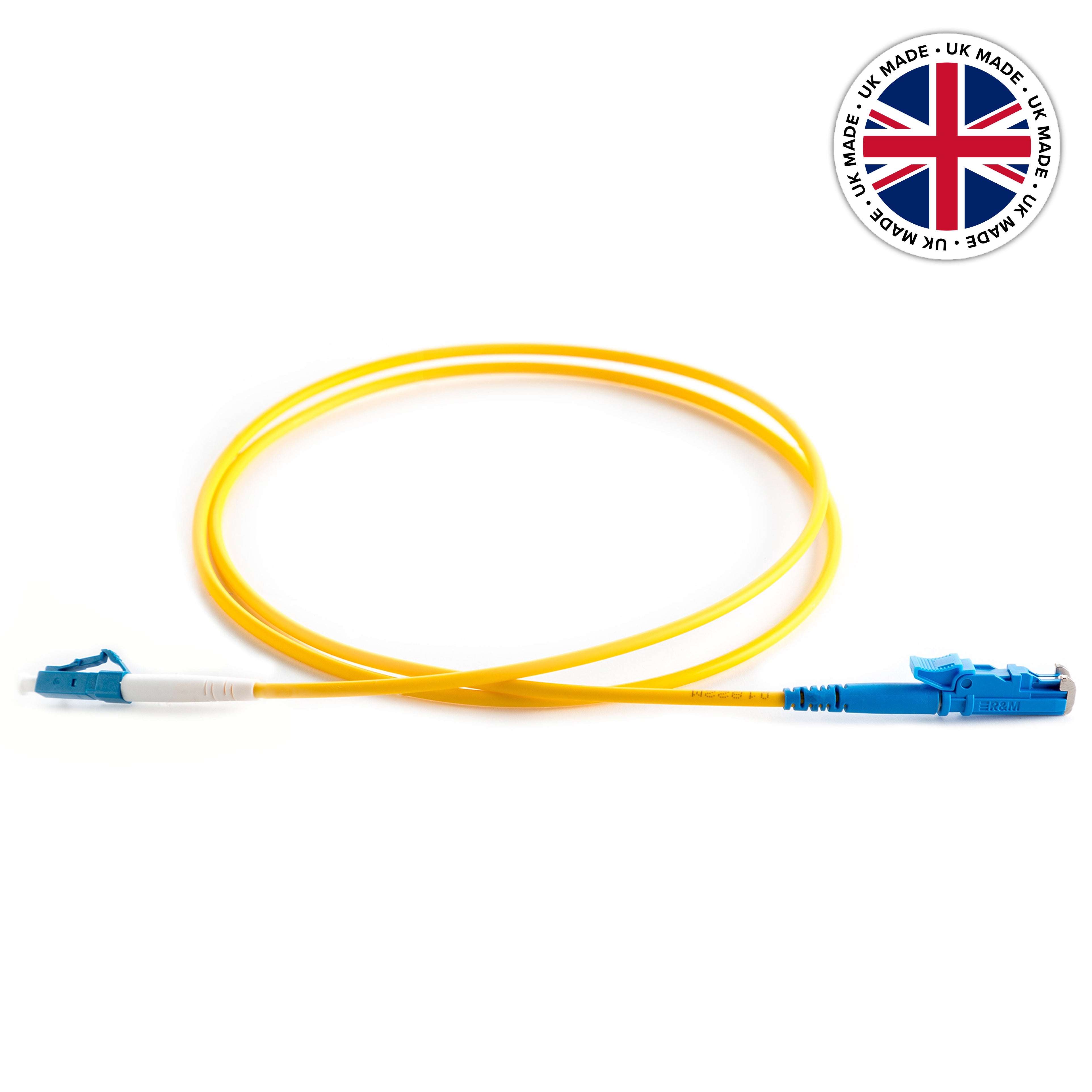 UK Made OS2 9/125 Singlemode Simplex E2000-LC LSZH Fibre Patch Lead