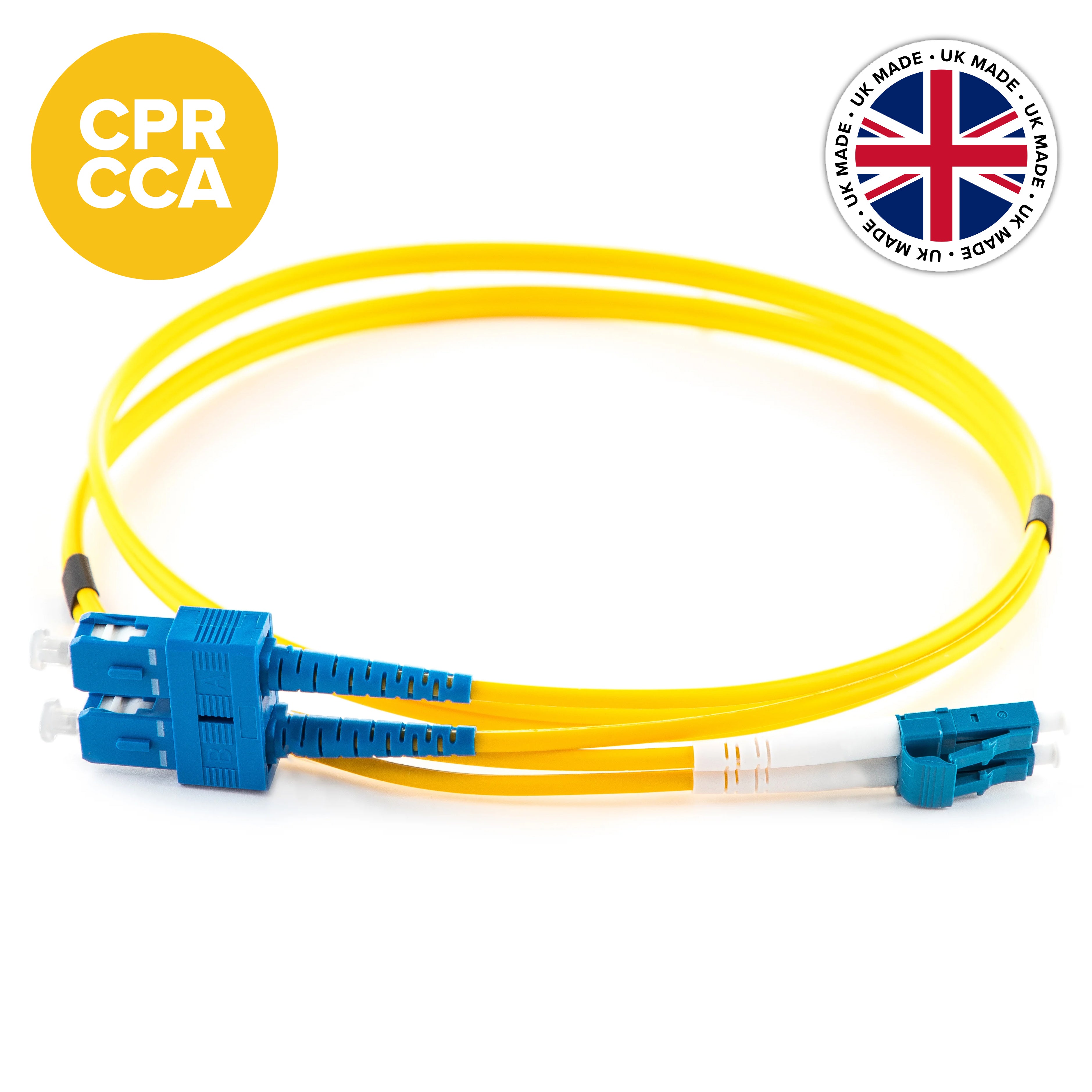 UK Made OS2 Singlemode Duplex LC-SC Cca-s1a,d1,a1 Fibre Patch Lead Yellow