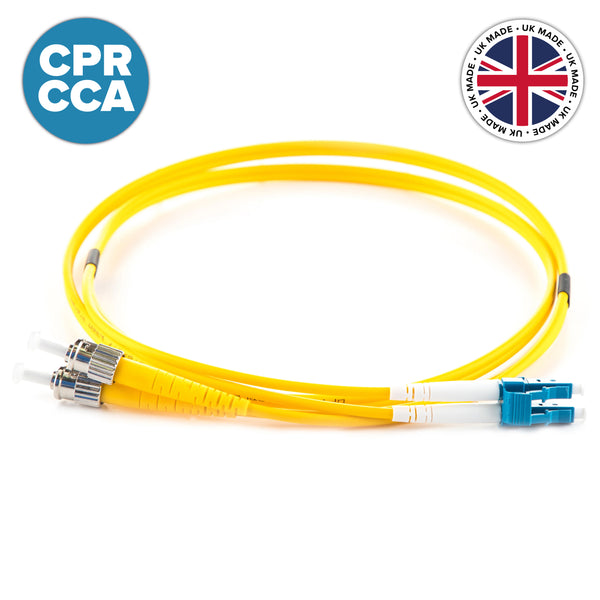 UK Made OS2 Singlemode Duplex LC-ST Cca-s1a,d1,a1 Fibre Optic Patch Lead Yellow