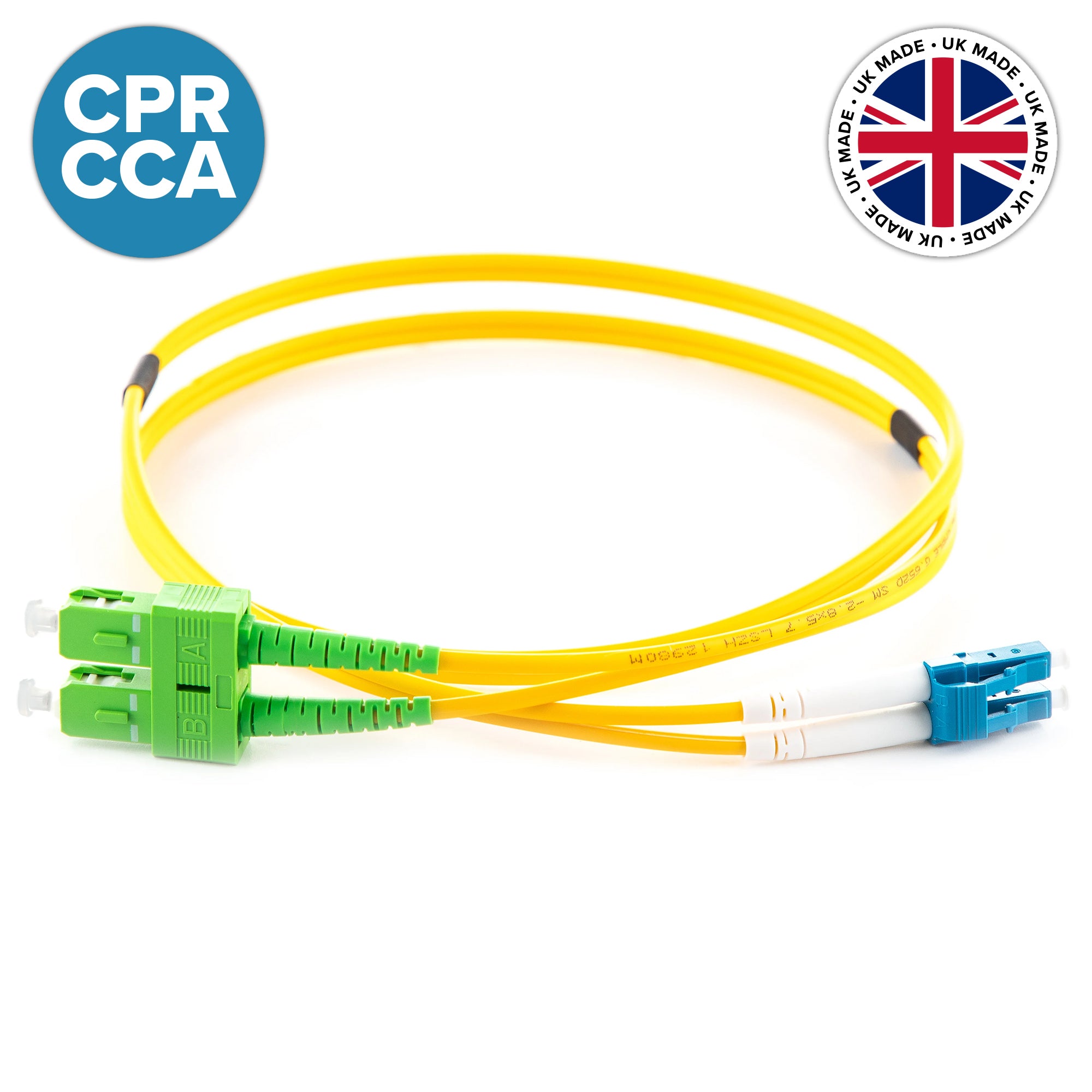 UK Made OS2 Singlemode Duplex LC-SC/APC Cca-s1a,d1,a1 Fibre Patch Lead Yellow