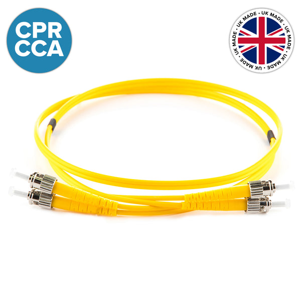 UK Made OS2 Singlemode Duplex ST-ST Cca-s1a,d1,a1 Fibre Patch Lead Yellow