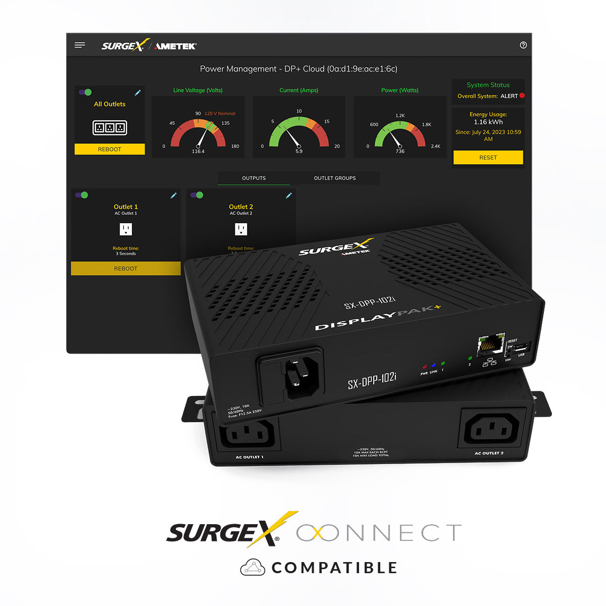SurgeX SX-DPP-102i Display Pak 2 Way Wi-fi Enabled Smart Power Management Hub with IP Control and Surge Protection