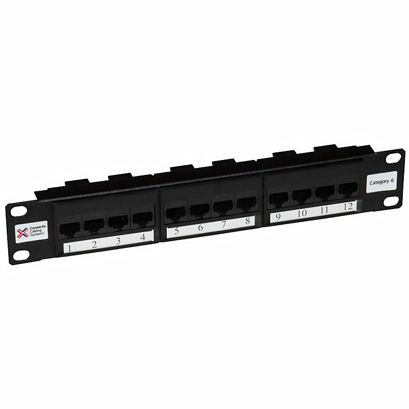 Connectix 12 Way Cat6 UTP Mini Patch Panel 1U Black