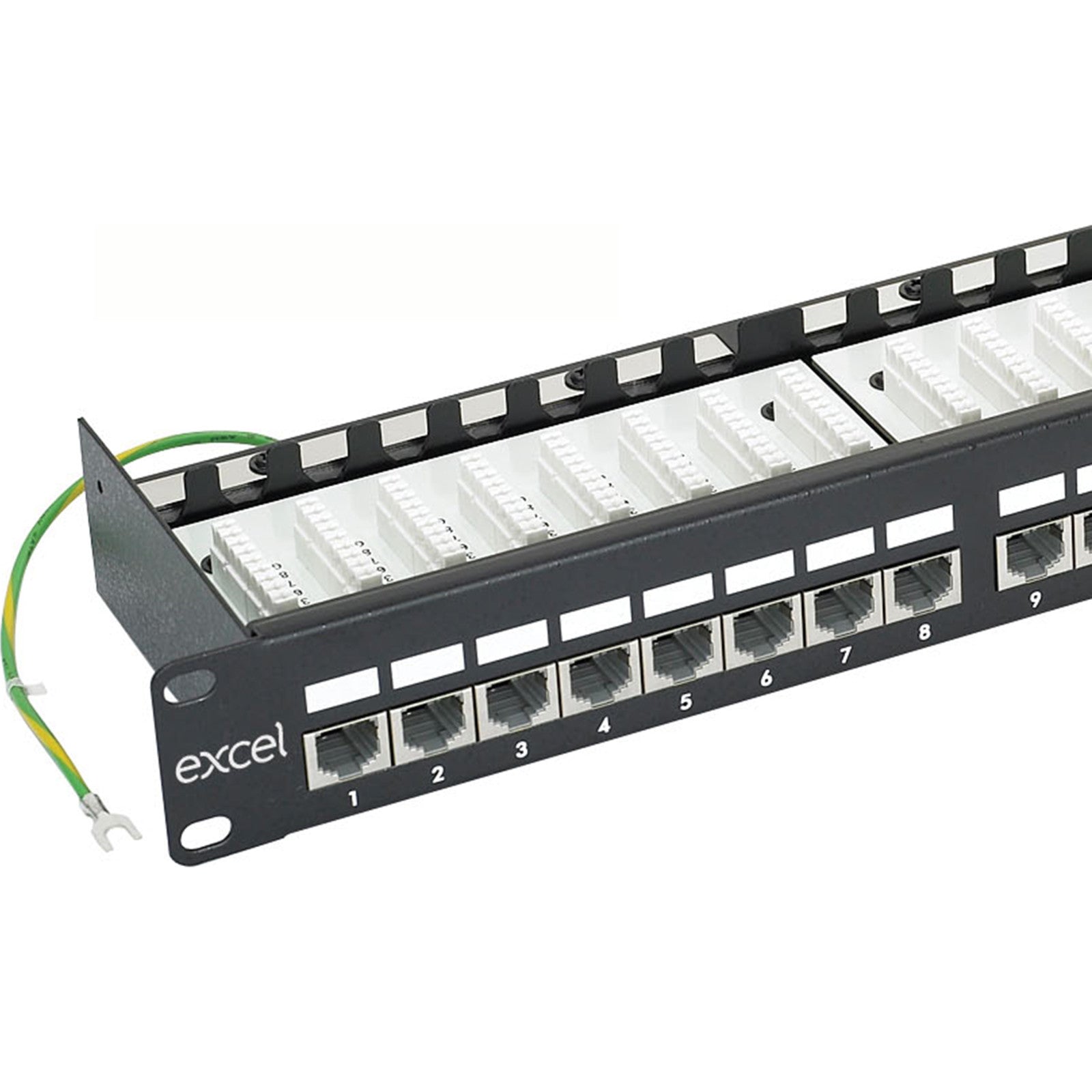 Excel 24 Way Cat6 Screened Right Angled Patch Panel 1U Black