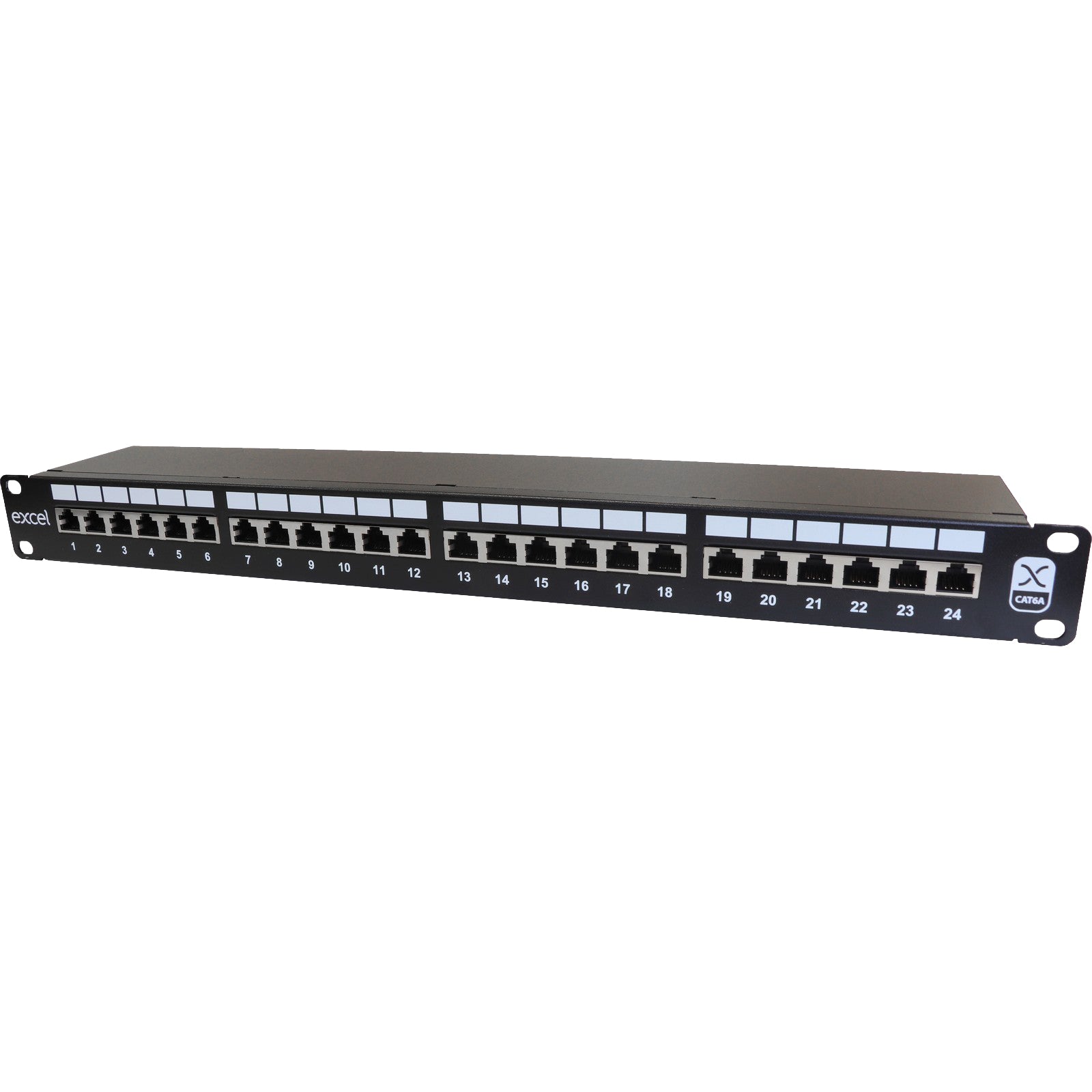 Excel 24 Port Cat6a Screened Patch Panel Black 1U