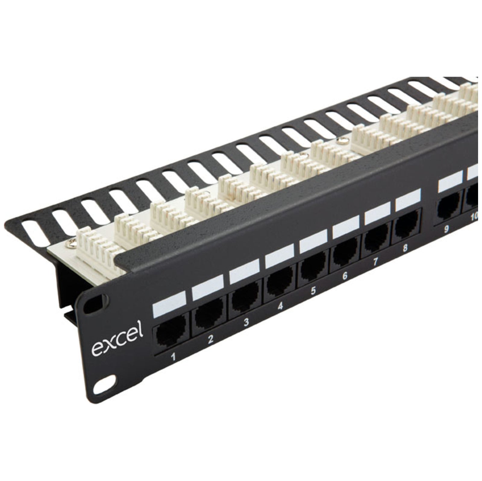 Excel 24 Port Cat5e UTP Right Angled Patch Panel 1U Black